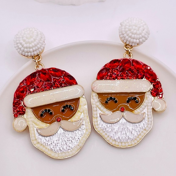 African Santa Claus Holiday Earrings - Picture 2 of 3